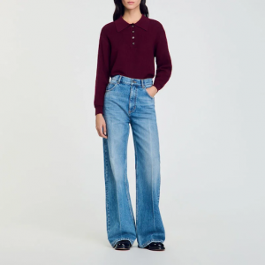 绞花针织高领毛衣