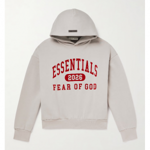 FEAR OF GOD ESSENTIALS 标志印花棉混纺针织连帽衫