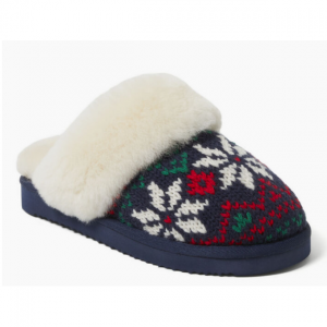 Dearfoams Fireside 系列 - 女士 Sydney 假日费尔岛花纹拖鞋