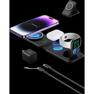 INIU SnapGo WI222 三合一无线充电板及支架,15W 磁吸式多功能