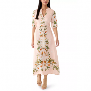 女士花卉图案中长连衣裙