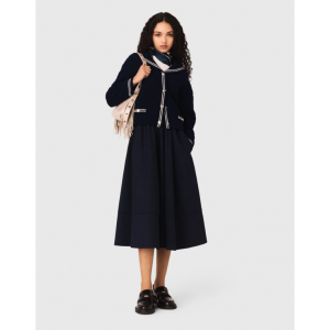 细条纹西装中长裙