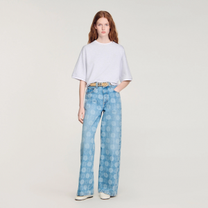 碎花印花阔腿牛仔裤