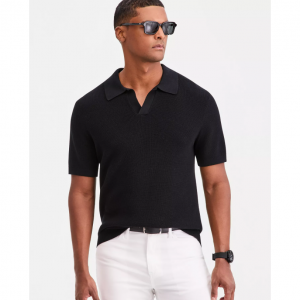 男士棉质约翰尼领短袖针织衫