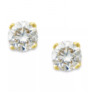 10K 黄金或白金圆形切割钻石耳钉