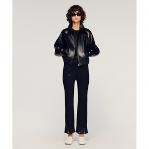 Ruffled knit trousers