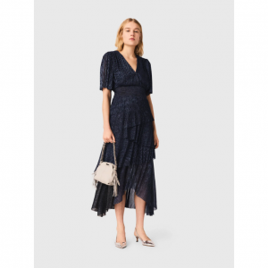 Metallic ruffled midi dress