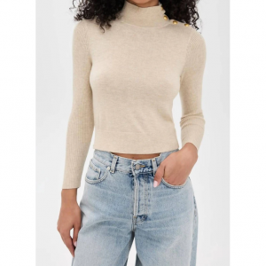 kamdyn crop mock neck top in warm sand/gold