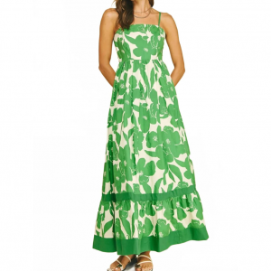 floral tiered maxi dress in green