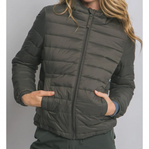 hooded light puffer jacket in olive