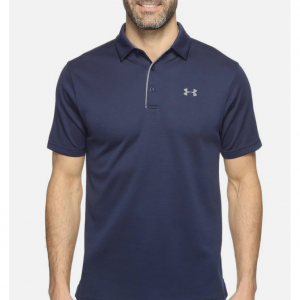 tech button up placket polo in midnight navy