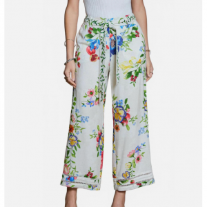 floral and fruit printed pants in ivory multi