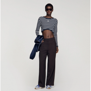 Cropped striped cotton T-shirt