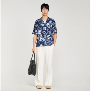 Loose-fit print shark collar shirt