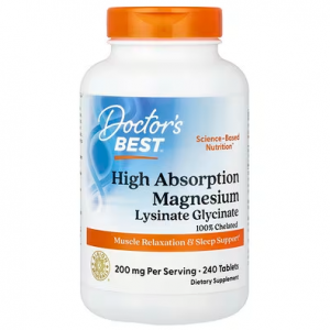 Doctor's Best, High Absorption Magnesium Lysinate Glycinate, Chelated, Albion, 240 Tablets