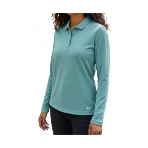 women's long sleeve polo in aqua