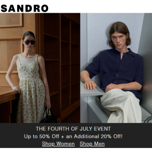 The Fourth of July Event: Up to 50% Off + Extra 20% Off Sandro