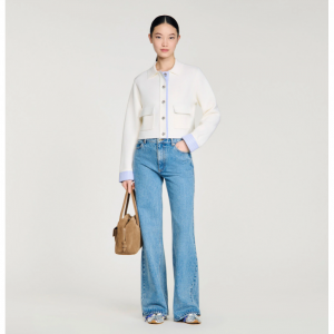 Wool cardigan with a polo collar