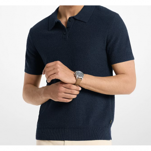 Boucle Cotton Blend Short-Sleeve Polo Sweater