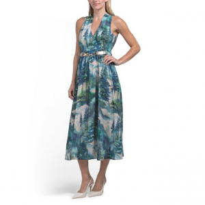 BADGLEY MISCHKA Belted Mountain Print Maxi Dress