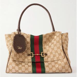 GUCCI Paparazzo medium leather-trimmed canvas shoulder bag