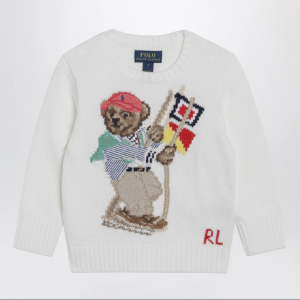 Polo Ralph Lauren White Cotton Sweater with Polo Bear