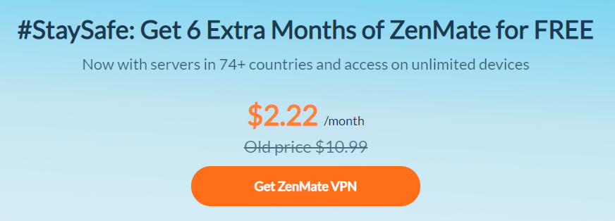 80% off1-Year subscription + 6 months free for 2.22$/Month @ Zenmate VPN