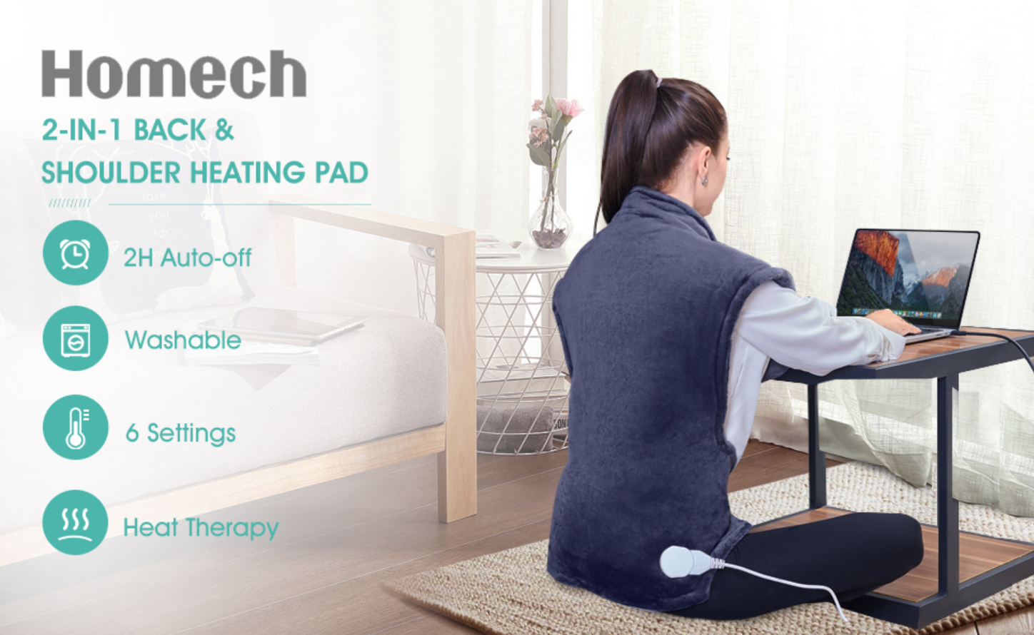Homech HMBD005 Heating Pad for Back Pain and Cramps, 35 x 27 Inch