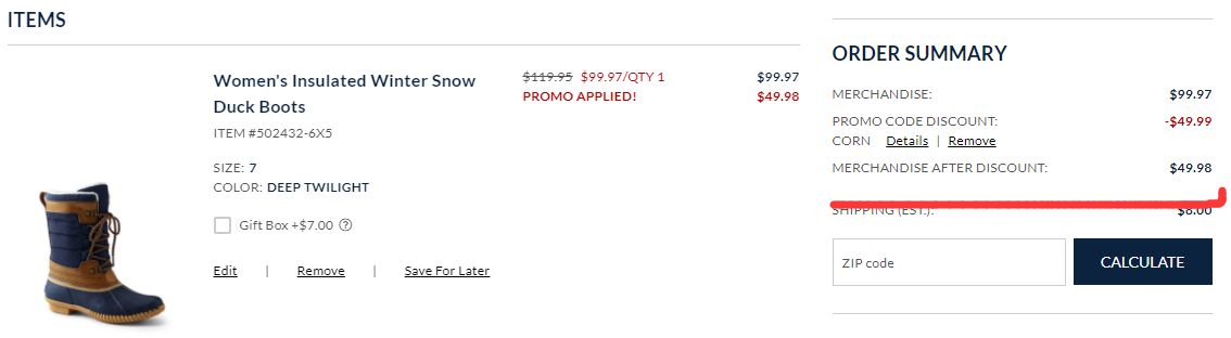 $49.98（原价$119.95）Lands End 女士雪地靴，码全 @ Lands End