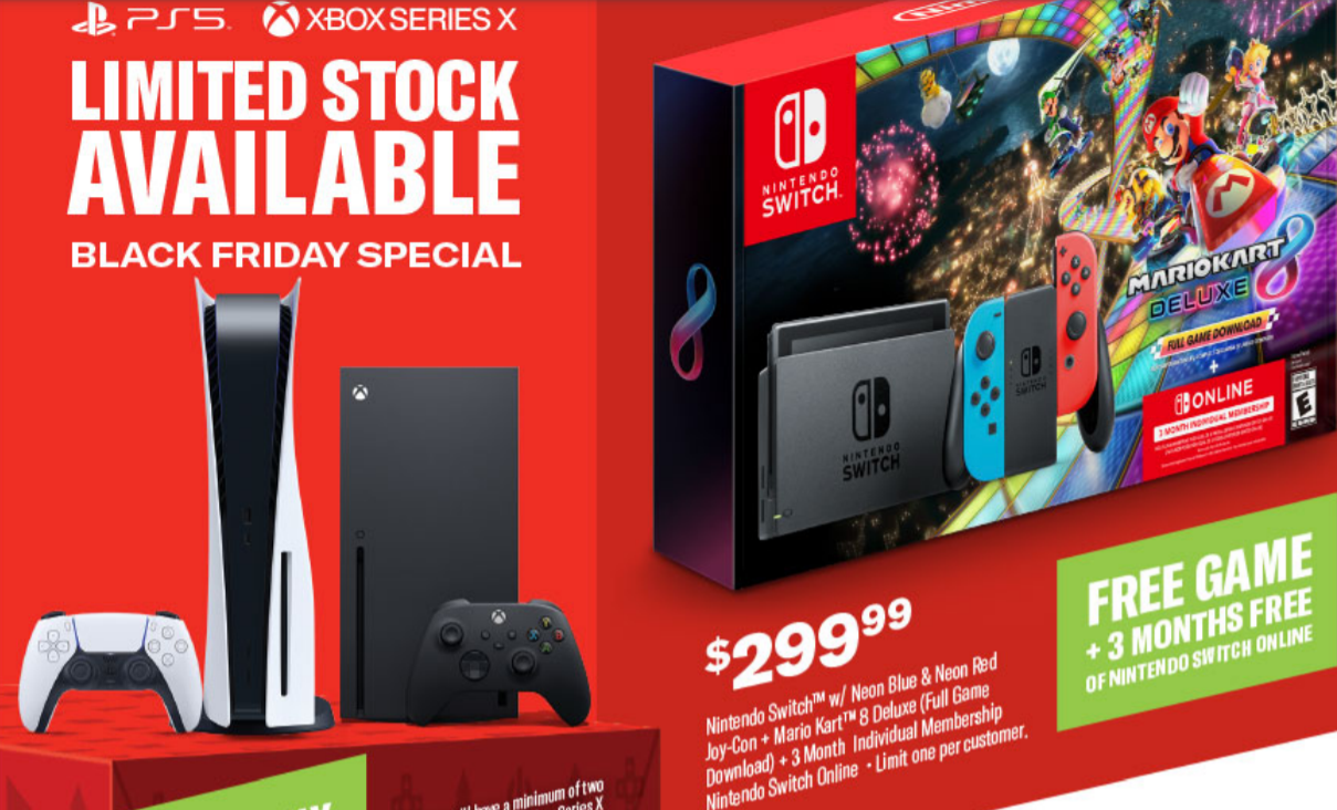 GameStop - 2020黑色星期五海报发布:PS5/Xbox Series X到货 Switch+马车8+3个月会员仅$299.99GameStop - 2020黑色星期五海报发布:PS5/Xbox Series X到货