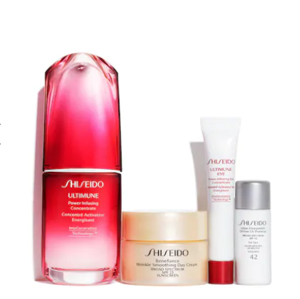 套装包含：- 1 oz/ 30 mL 红腰子精华- 1 oz/ 30 mL 盼丽风姿抗皱日霜 SPF 23- 0.16 oz/ 5 mL 红腰子眼精华- 0.2 oz/ 7 mL 白胖子无油防晒 SPF 42