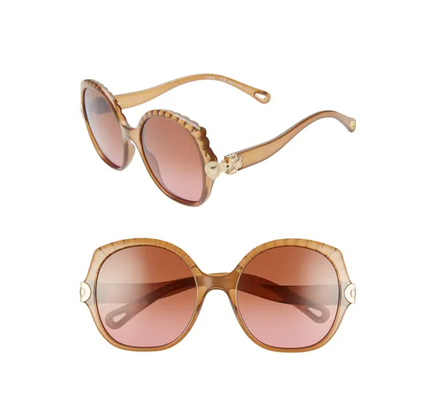 这款Chloe 56mm圆框太阳镜修饰脸型之余还能凹造型