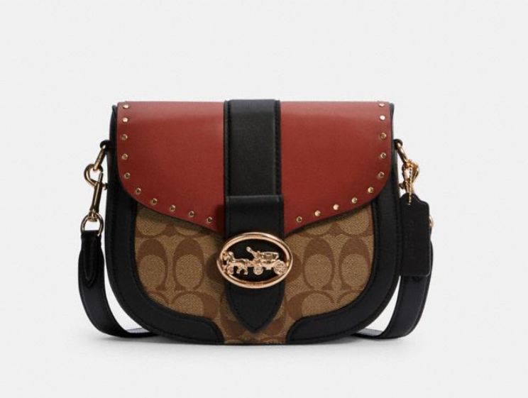 复古枫叶棕拼卡其色老花