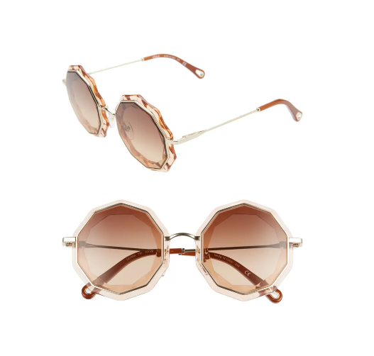 六角形镜架为这款意大利制作的混合材质太阳镜带来醒目精致感