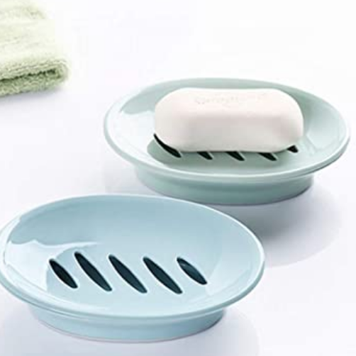 Amazon - UIFCB 带排水孔抗菌香皂碟 2件装 粉色、绿色可选 ，现价$5.99