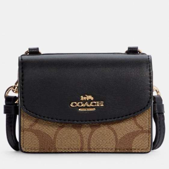 Coach Outlet官网 Coach 拼色帆布挂绳翻盖卡包4折热卖