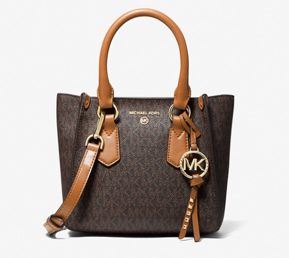 这款MK老花手提包硬挺有型且表面有细密的交叉纹理