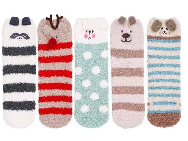 $9.79 (原价 $13.99) Amazon官网 Zmart Fuzzy 可爱动物女生毛绒保暖袜5双热卖 