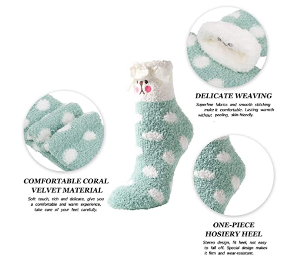 $9.79 (原价 $13.99) Amazon官网 Zmart Fuzzy 可爱动物女生毛绒保暖袜5双热卖 