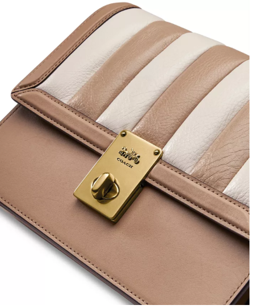 $297 (原价 $495) + 免邮Macy s官网 COACH Hutton 奶茶条纹小方包6折热卖 