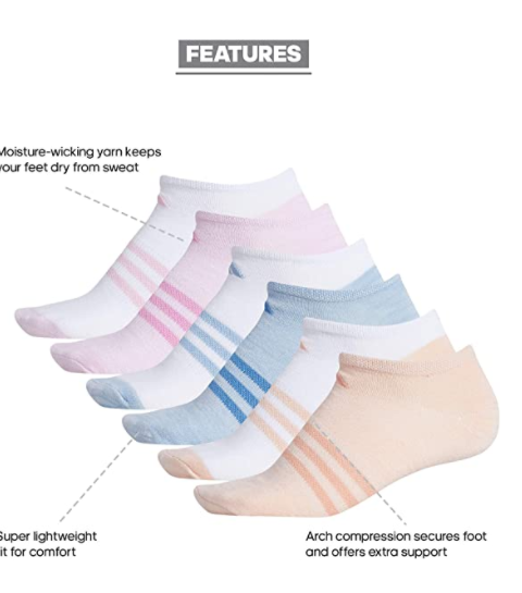 $15.36 (原价 $20) Amazon官网 adidas女士短袜6双装热卖 