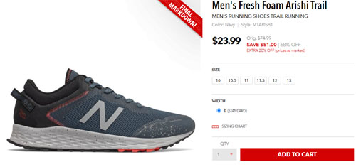 $23.99（原价$74.99）免邮New Balance 男士 Arishi Trail 运动鞋，基本码全