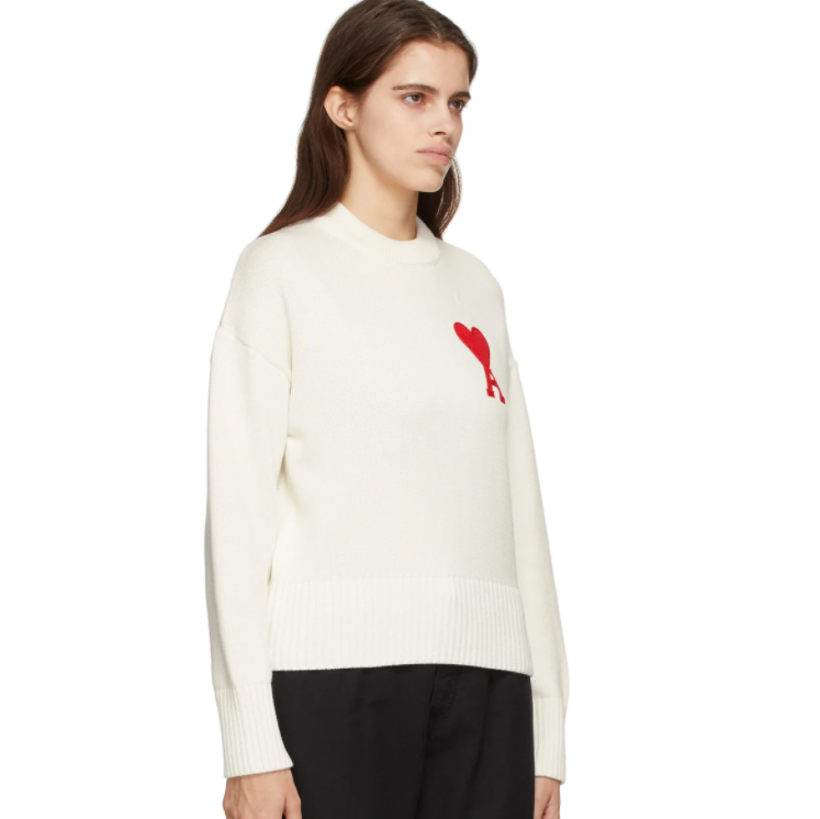现价$360 + 免邮SSENSE官网 AMI ALEXANDRE MATTIUSSI Off-White 女款大爱心毛衣热卖 