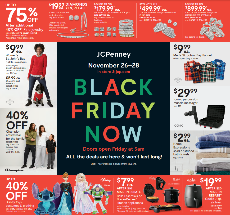 JCPenney Black Friday list of deals valid through 11/30