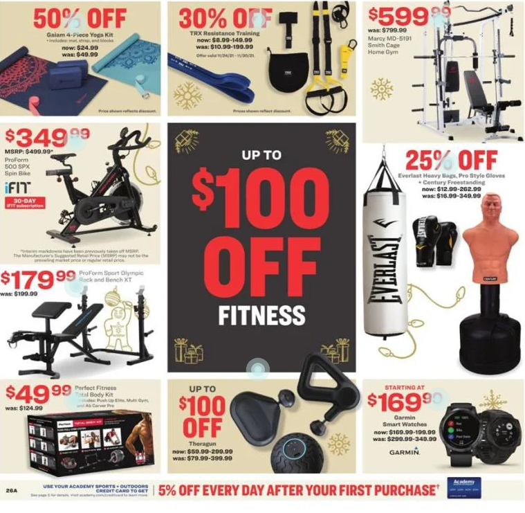 5折优惠 单车机$349、抓绒衣$29Academy Sports + Outdoors官网 2021黑五海报抢先看 运动鞋服、装备超好价 