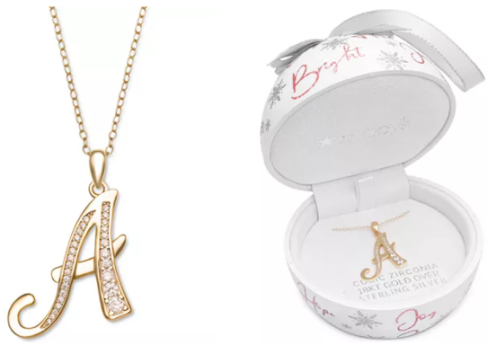 $19.99（原价$100）Macy s 字母A项链镀金（镀银）带高碳钻 18“ 黑五价