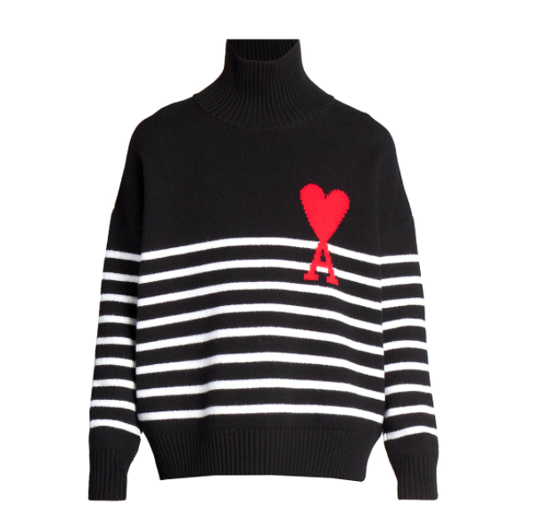 Saks Fifth Avenue官网 AMI Paris 黑白条纹大爱心高领毛衣上新热卖 $480 (原价 $580) + 免邮Saks Fifth Avenue官网 AMI Paris 黑白条纹大爱心高领毛衣上新热卖