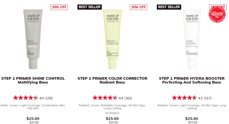 7折免邮玫珂菲 Make Up For Ever Step 1 妆前乳 多色选 @ Make Up For Ever