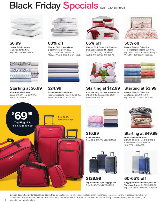 13件套锅具$29.99 枕头$6.99Macy s 2022黑五海报新鲜出炉 大促即将开始 11月7日第一波