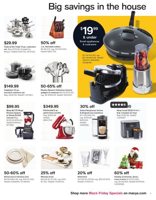 13件套锅具$29.99 枕头$6.99Macy s 2022黑五海报新鲜出炉 大促即将开始 11月7日第一波